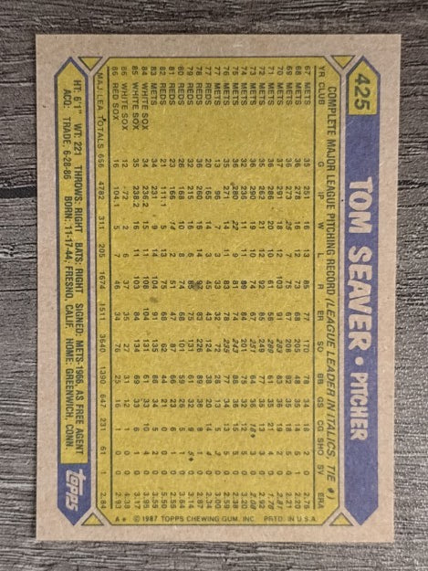 1987 Topps #425 Tom Seaver