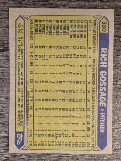 1987 Topps #380 Rich Gossage