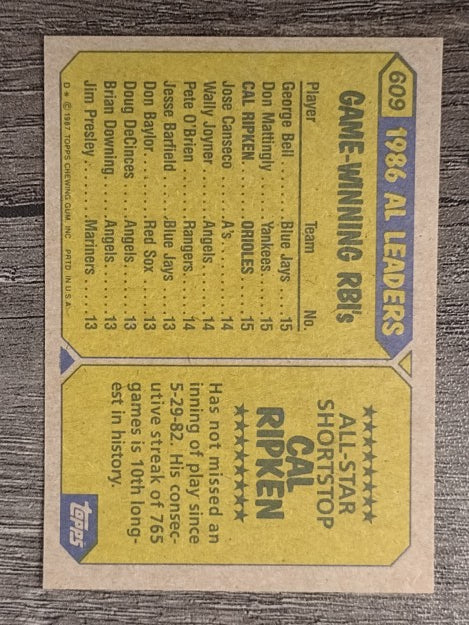 1987 Topps #609 Cal Ripken AS