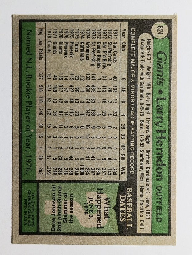 1979 Topps #624 Larry Herndon (EX)