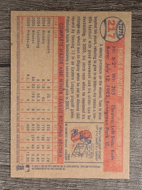 2006 Topps Heritage #217 Tom Gorzelanny