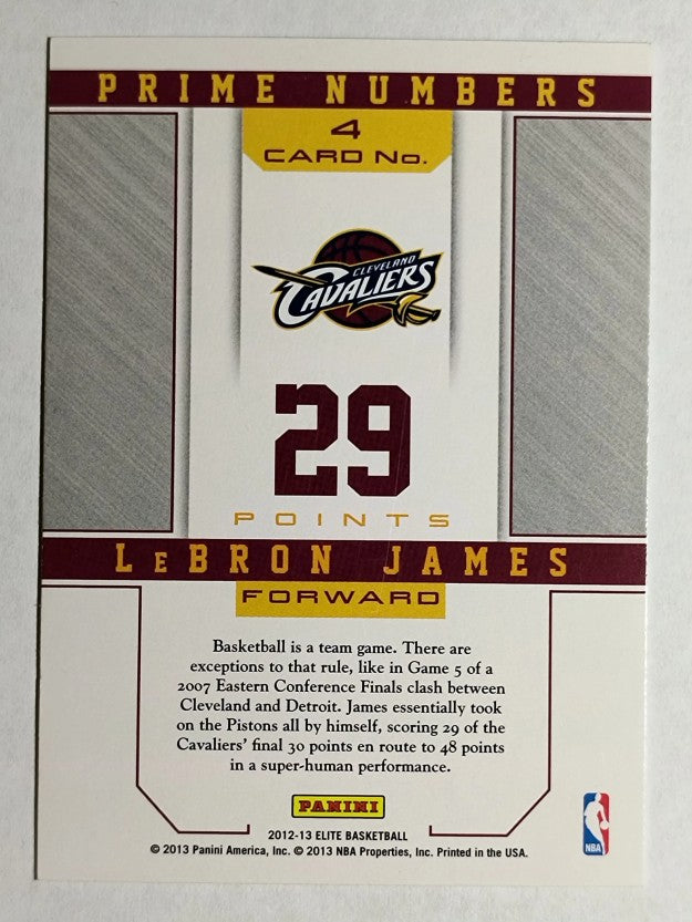 2012-13 Elite Prime Numbers #4 LeBron James