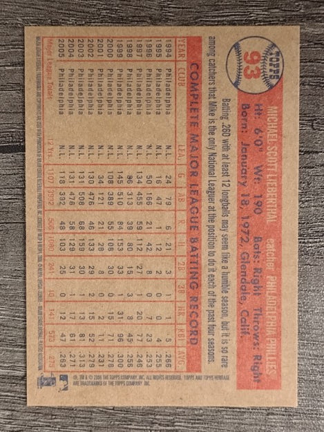 2006 Topps Heritage #93 Mike Lieberthal