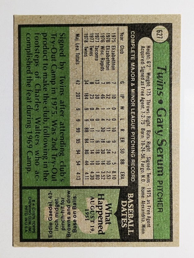 1979 Topps #627 Gary Serum RC (EX)
