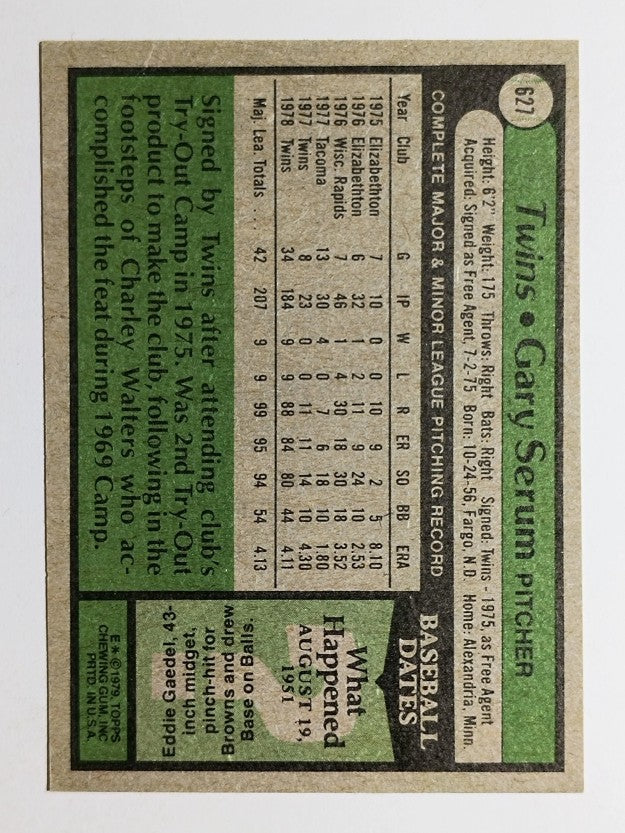 1979 Topps #627 Gary Serum RC (VG)
