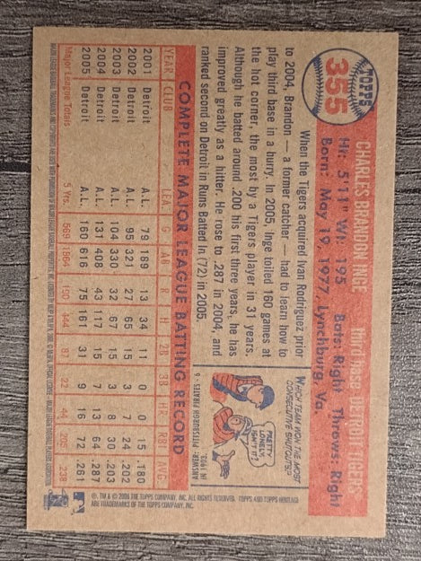 2006 Topps Heritage #355 Brandon Inge