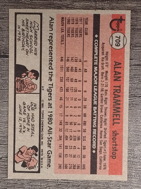 1981 Topps #709 Alan Trammell
