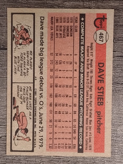 1981 Topps #467 Dave Stieb