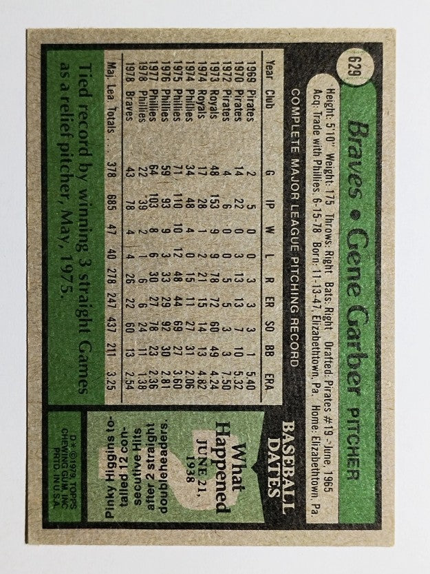 1979 Topps #629 Gene Garber (VGEX)