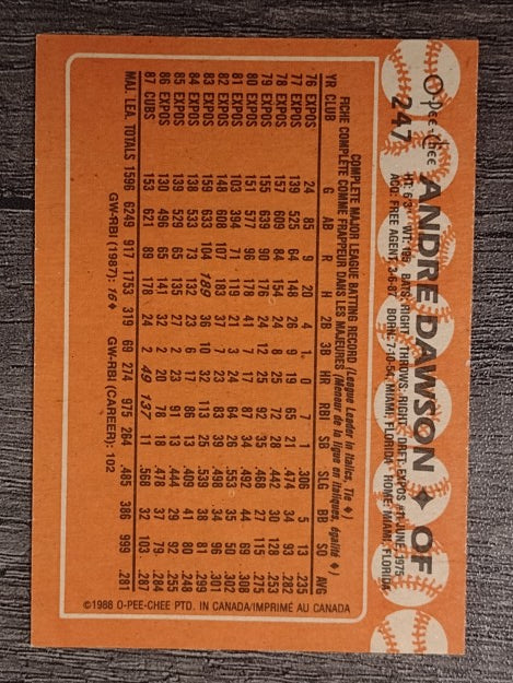 1988 O-Pee-Chee #247 Andre Dawson