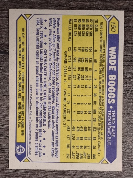 1987 O-Pee-Chee #150 Wade Boggs