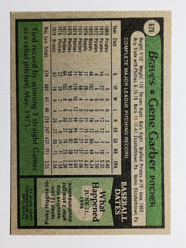 1979 Topps #629 Gene Garber (VGEX)