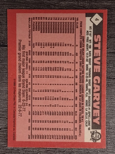 1986 O-Pee-Chee #4 Steve Garvey