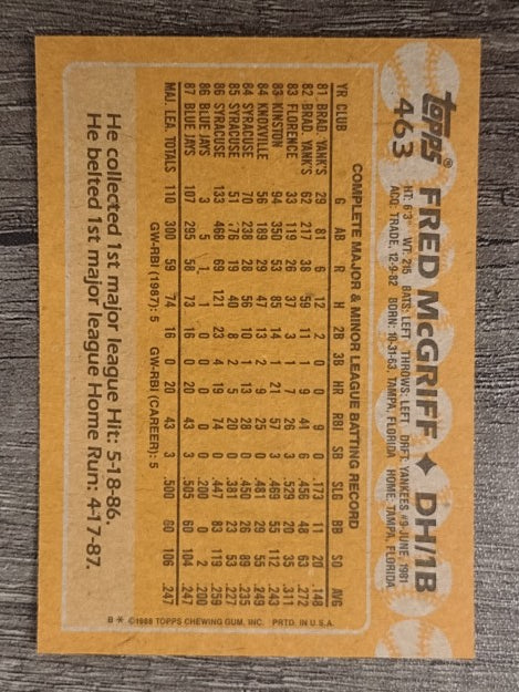 1988 Topps #463 Fred McGriff