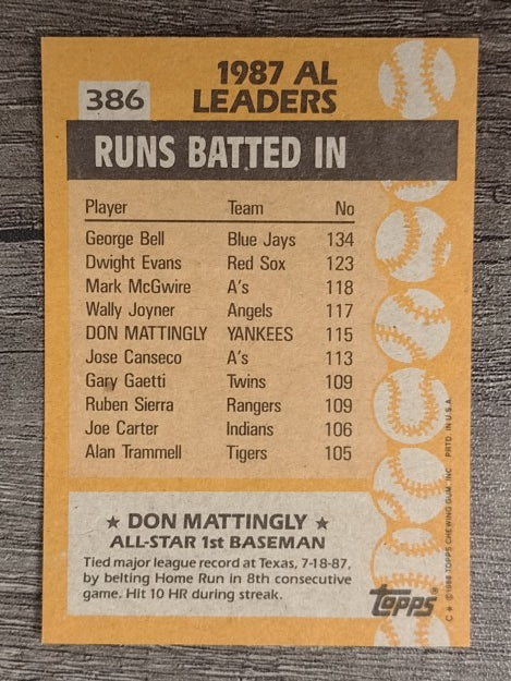1988 Topps #386 Don Mattingly AS