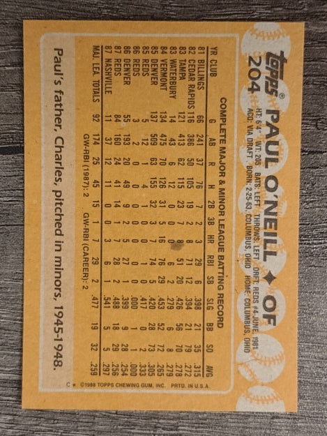 1988 Topps #204 Paul O'Neill
