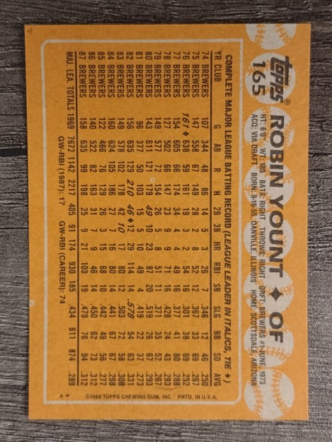 1988 Topps #165 Robin Yount