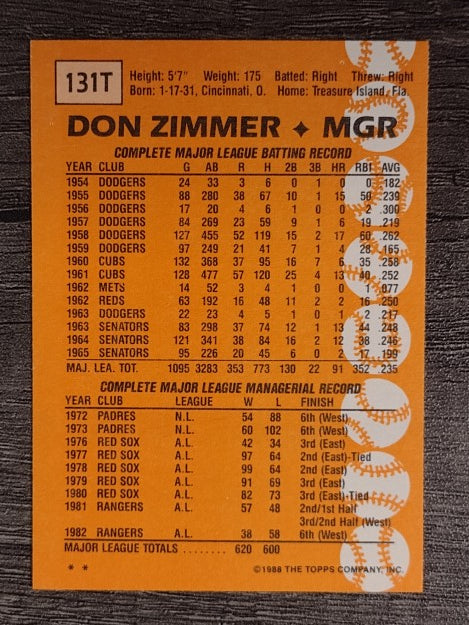 1988 Topps Traded #131T Don Zimmer MG