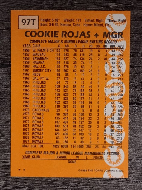 1988 Topps Traded #97T Cookie Rojas MG
