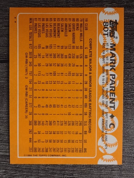 1988 Topps Traded #80T Mark Parent XRC