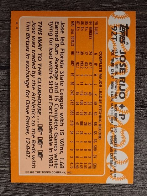 1988 Topps Traded #92T Jose Rijo