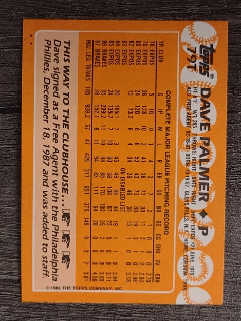 1988 Topps Traded #79T Dave Palmer