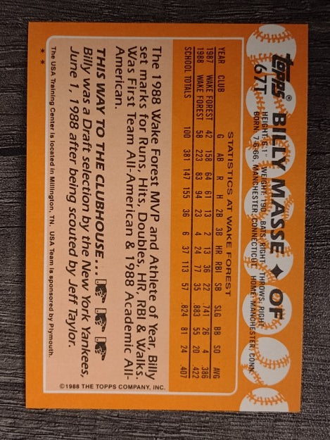 1988 Topps Traded #67T Billy Masse OLY XRC