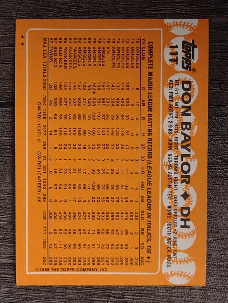 1988 Topps Traded #11T Don Baylor