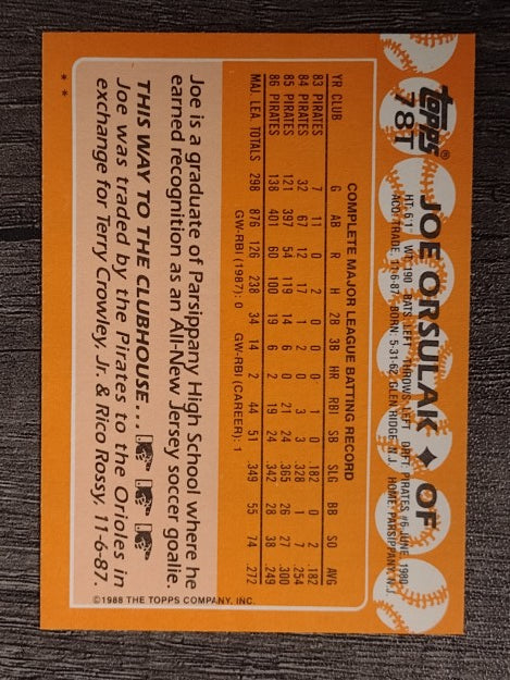 1988 Topps Traded #78T Joe Orsulak