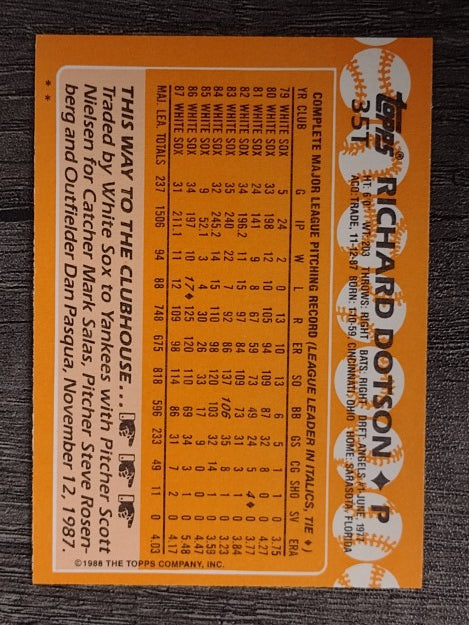 1988 Topps Traded #35T Richard Dotson