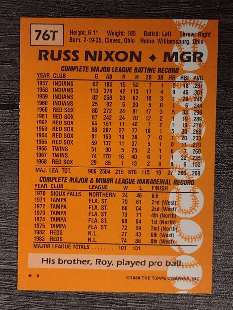 1988 Topps Traded #76T Russ Nixon MG