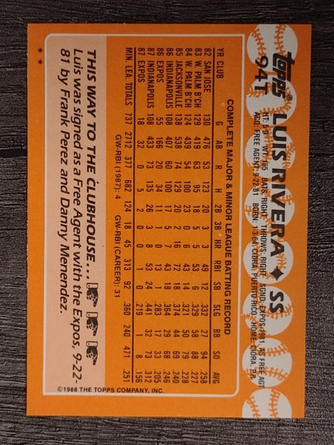 1988 Topps Traded #94T Luis Rivera