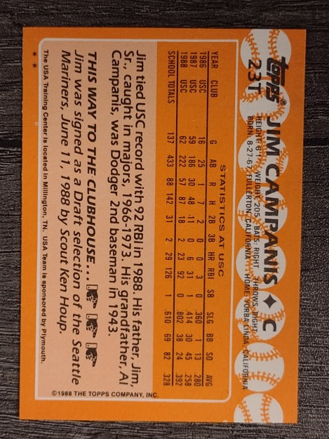 1988 Topps Traded #23T Jim Campanis OLY XRC