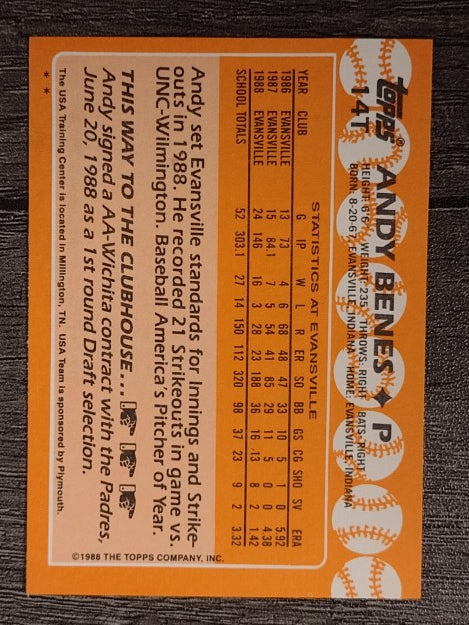 1988 Topps Traded #14T Andy Benes OLY XRC