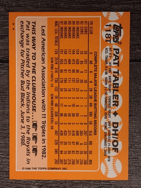 1988 Topps Traded #118T Pat Tabler