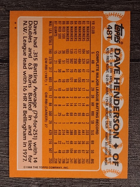1988 Topps Traded #48T Dave Henderson
