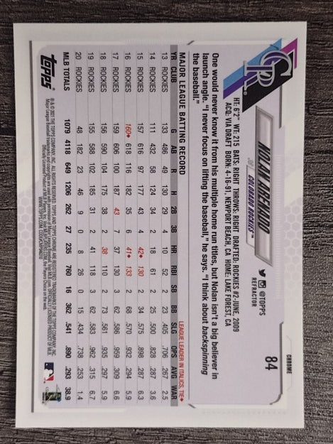 2021 Topps Chrome Refractors #84 Nolan Arenado