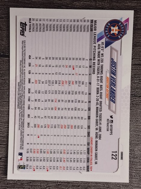 2021 Topps Chrome Refractors #122 Justin Verlander
