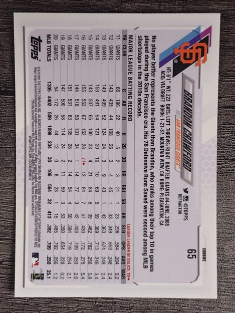 2021 Topps Chrome Refractors #65 Brandon Crawford