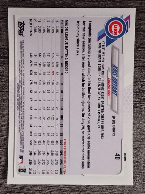 2021 Topps Chrome #40 Kris Bryant