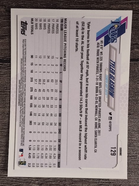 2021 Topps Chrome #129 Tyler Glasnow