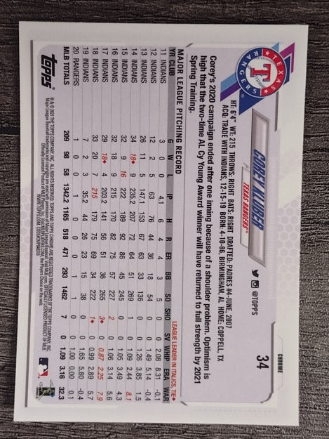 2021 Topps Chrome #34 Corey Kluber