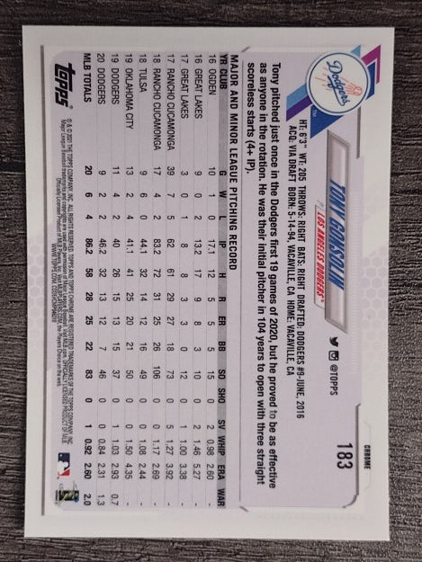 2021 Topps Chrome #183 Tony Gonsolin