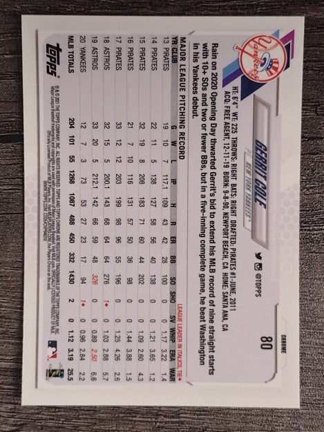 2021 Topps Chrome #80 Gerrit Cole