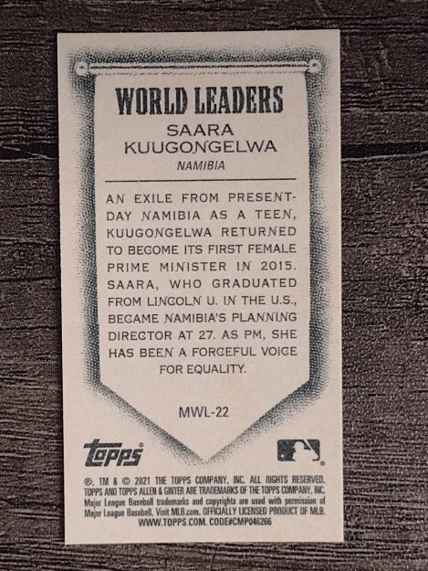 2021 Topps Allen and Ginter Mini World Leaders #MWL22 Saara Kuugongelwa