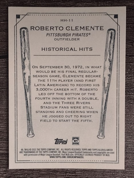 2021 Topps Allen and Ginter Historic Hits #HH11 Roberto Clemente