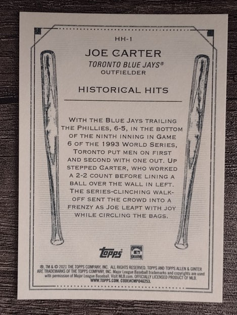 2021 Topps Allen and Ginter Historic Hits #HH1 Joe Carter