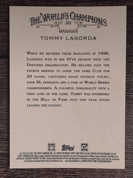 2021 Topps Allen and Ginter #303 Tommy Lasorda SP
