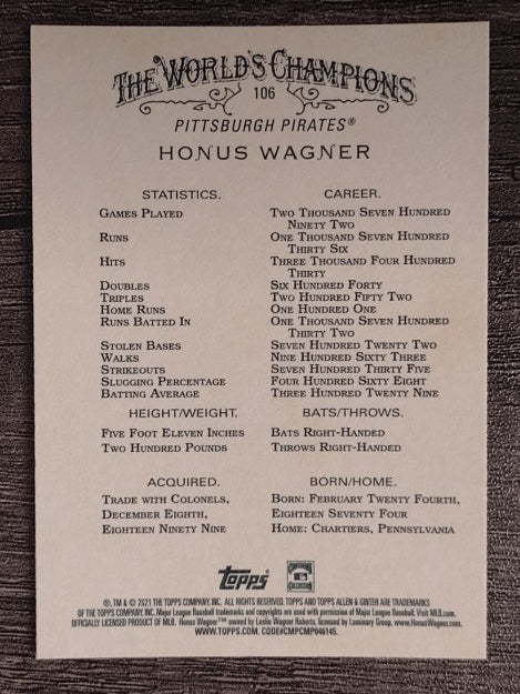 2021 Topps Allen and Ginter #106 Honus Wagner