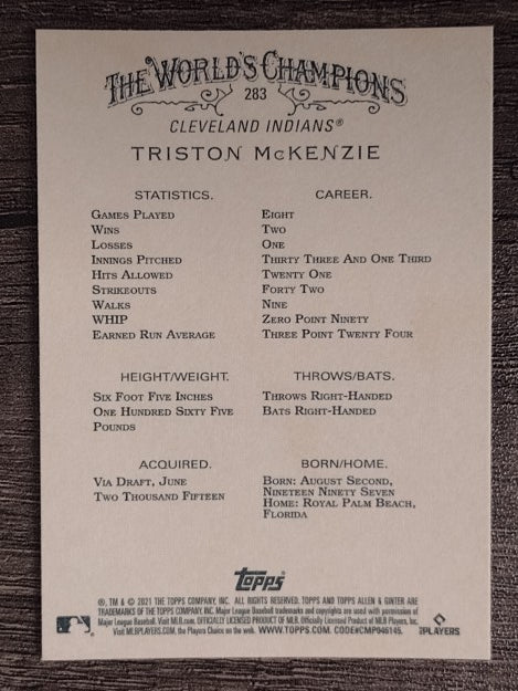 2021 Topps Allen and Ginter #283 Triston McKenzie RC